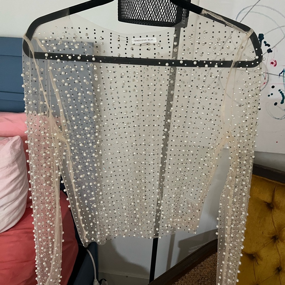 Pearl and diamond sheer top